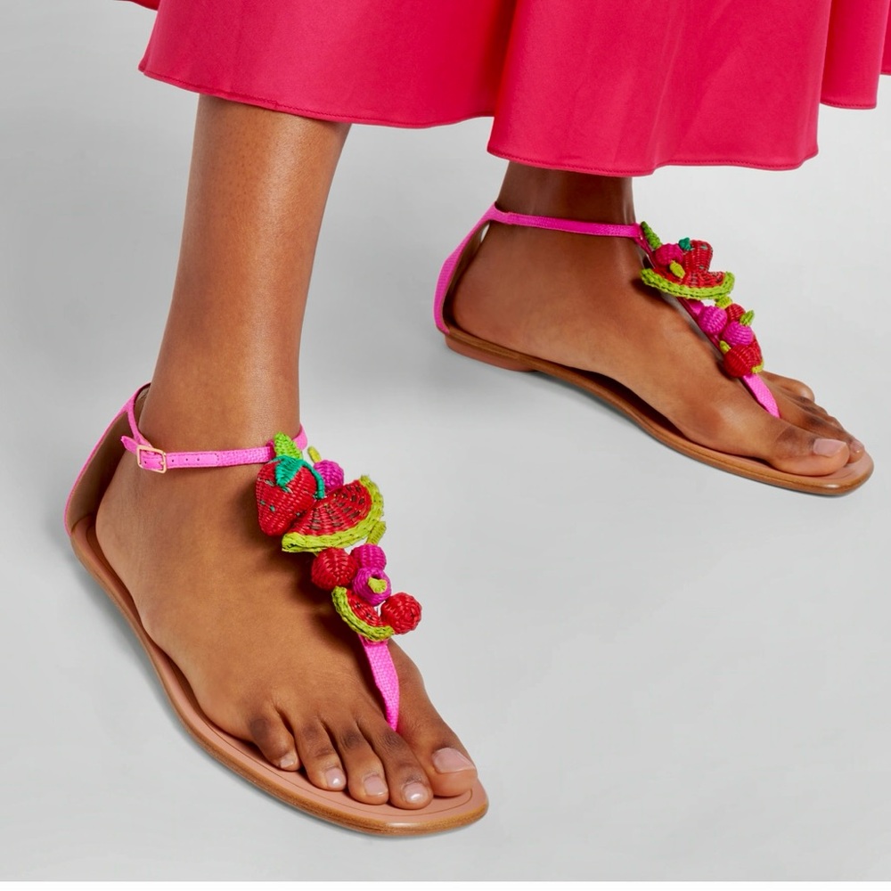 Aquazzura Strawberry Punch Flat Sandals - Straw Fruit Decor - Size 39.5